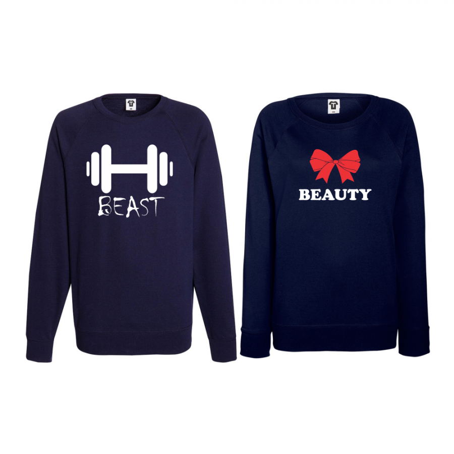 Σετ μπλούζες για ζευγάρια σκούρο μπλε Beast and Beaty 2