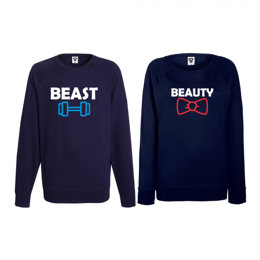 Σετ μπλούζες για ζευγάρια σκούρο μπλε Beast and Beaty