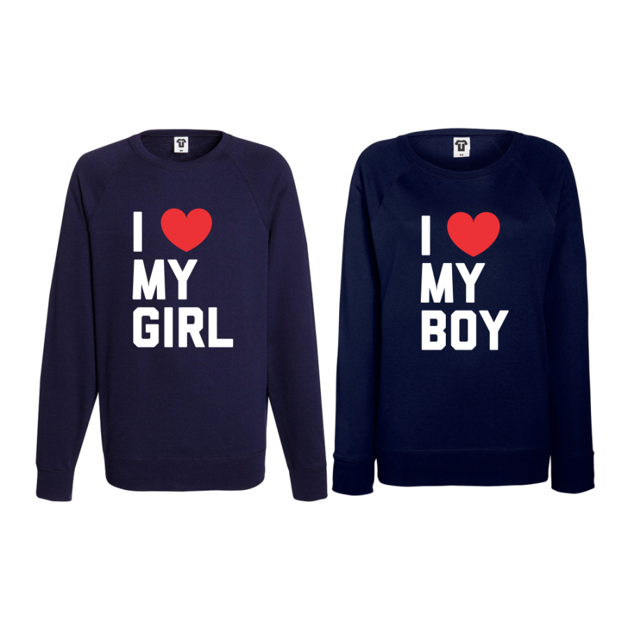 Σετ μπλούζες για ζευγάρια σκούρο μπλε I LOVE MY BOY