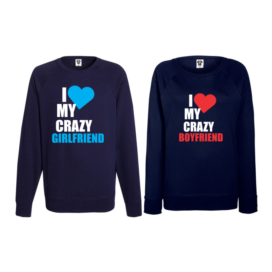 Σετ μπλούζες για ζευγάρια σκούρο μπλε I Love my Crazy BoyFriend