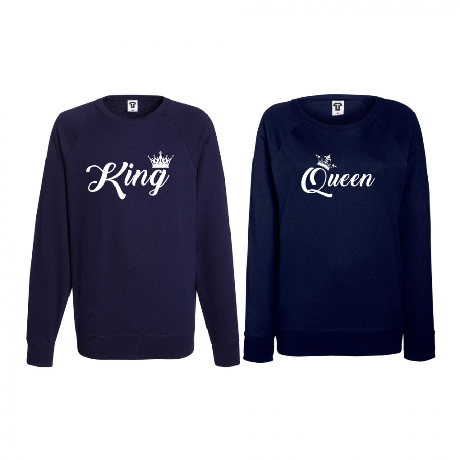 Σετ μπλούζες για ζευγάρια σκούρο μπλε King - Queen
