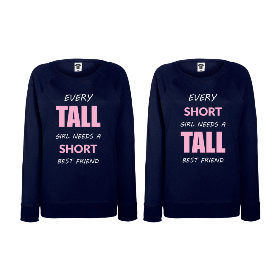 Σετ μπλούζες για ζευγάρια σκούρο μπλε Tall and Short Friends
