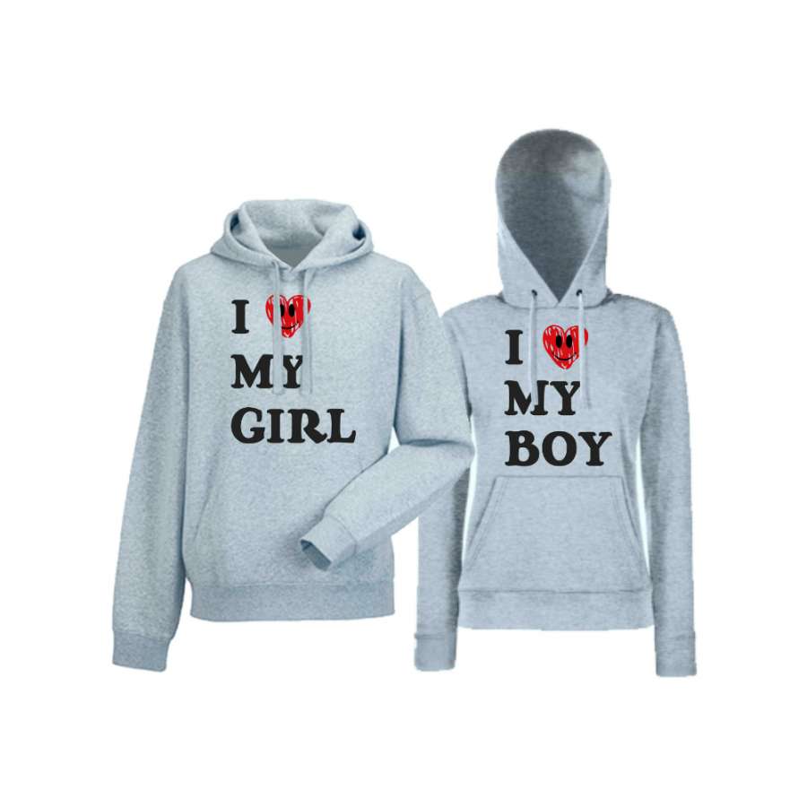 Γκρι φούτερ για ζευγάρια I LOVE MY BOYGIRL 