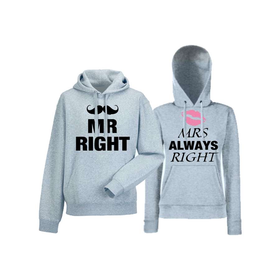 Γκρι φούτερ για ζευγάρια Mr Mrs Always Right 2 