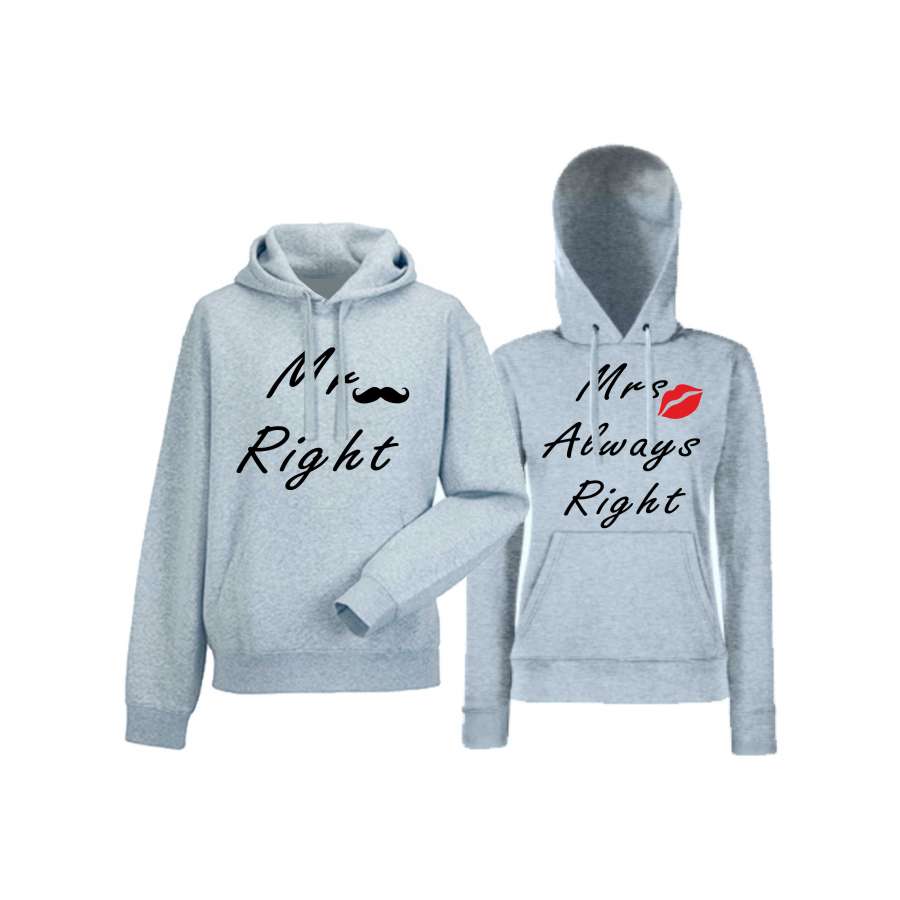 Γκρι φούτερ για ζευγάρια Mr Mrs Always Right 