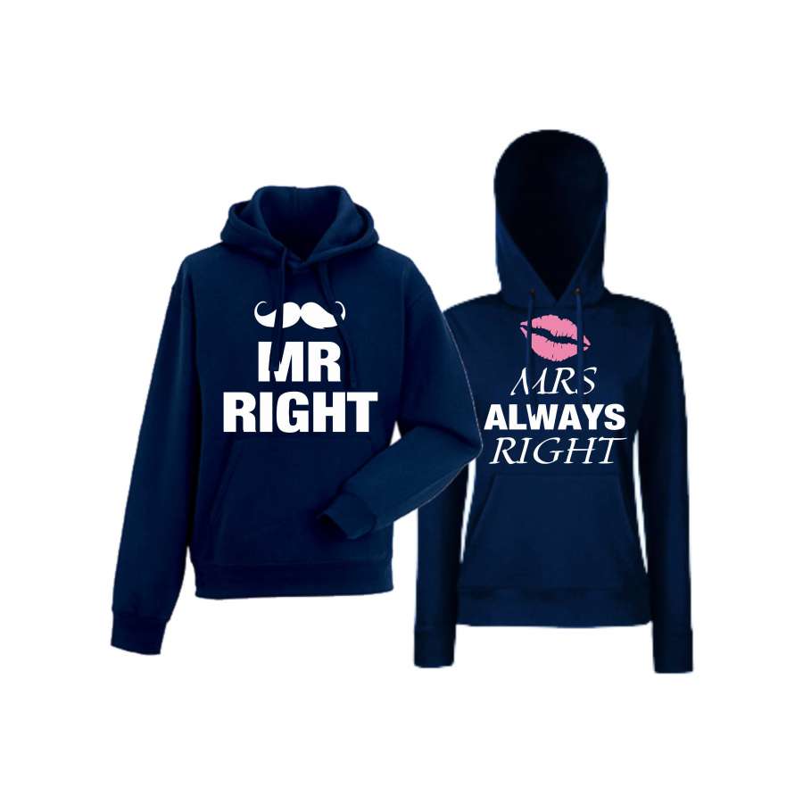 Σκούρο μπλε φούτερ για ζευγάρια Mr Mrs Always Right 2 