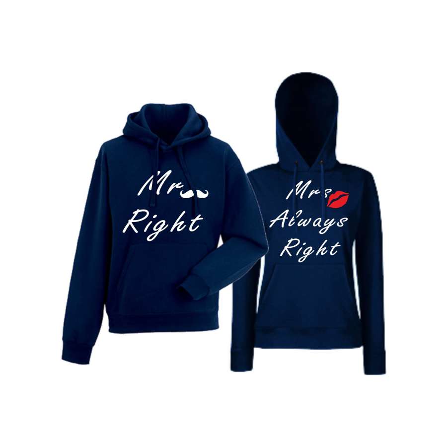 Σκούρο μπλε φούτερ για ζευγάρια Mr Mrs Always Right 