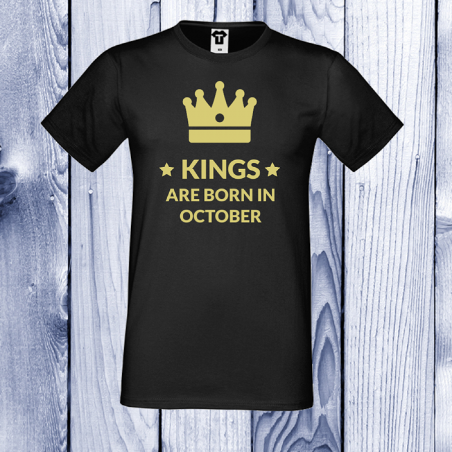 Ανδρική μαύρη μπλούζα KINGS ARE BORN IN October