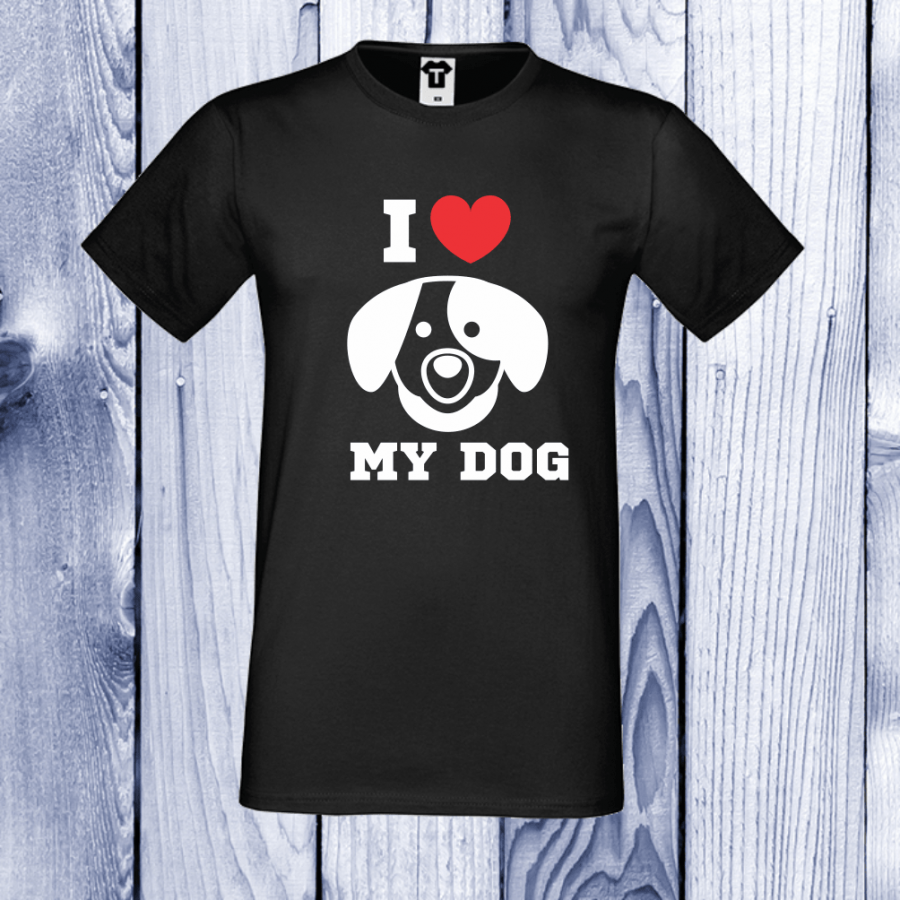 Ανδρική μαύρη μπλούζα με στάμπα I LOVE MY DOG