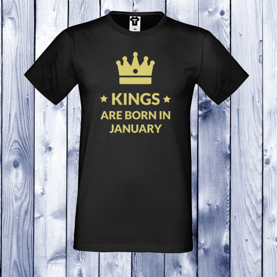 Ανδρική μαύρη μπλούζα με στάμπα KING ARE BORN IN...