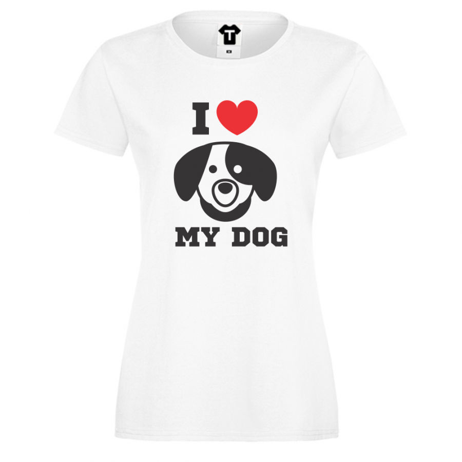 Γυναικεία άσπρη μπλούζα με στάμπα I LOVE MY DOG
