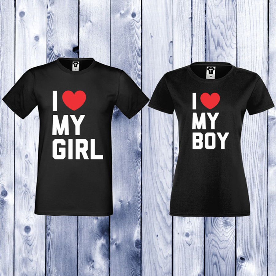Μπλούζες για ζευγάρια μαύρο χρώμα I LOVE MY BOY