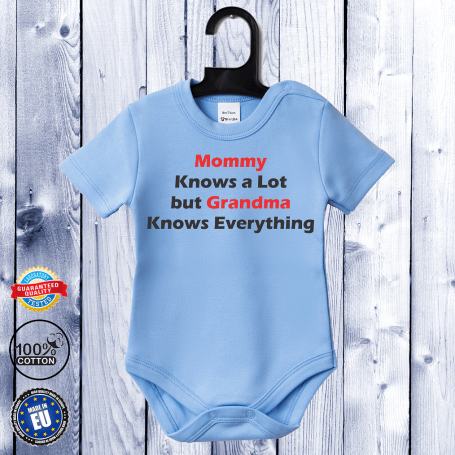 Μωρουδιακό κορμάκι με κοντό μανίκι σε μπλέ Grandma Knows Everything