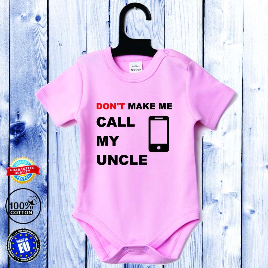 Μωρουδιακό κορμάκι με κοντό μανίκι σε ρόζ Call my Uncle