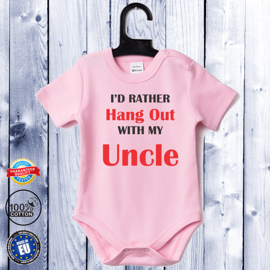 Μωρουδιακό κορμάκι με κοντό μανίκι σε ρόζ Hang Out with my Uncle