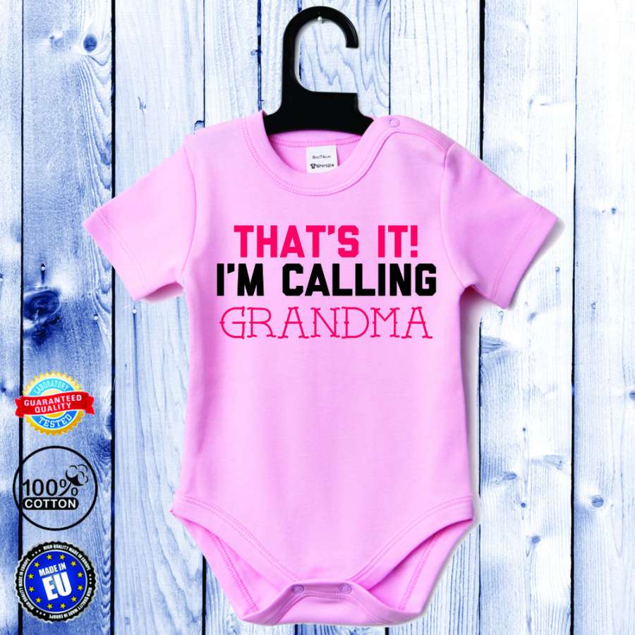 Μωρουδιακό κορμάκι με κοντό μανίκι σε ρόζ I'm calling GRANDMA