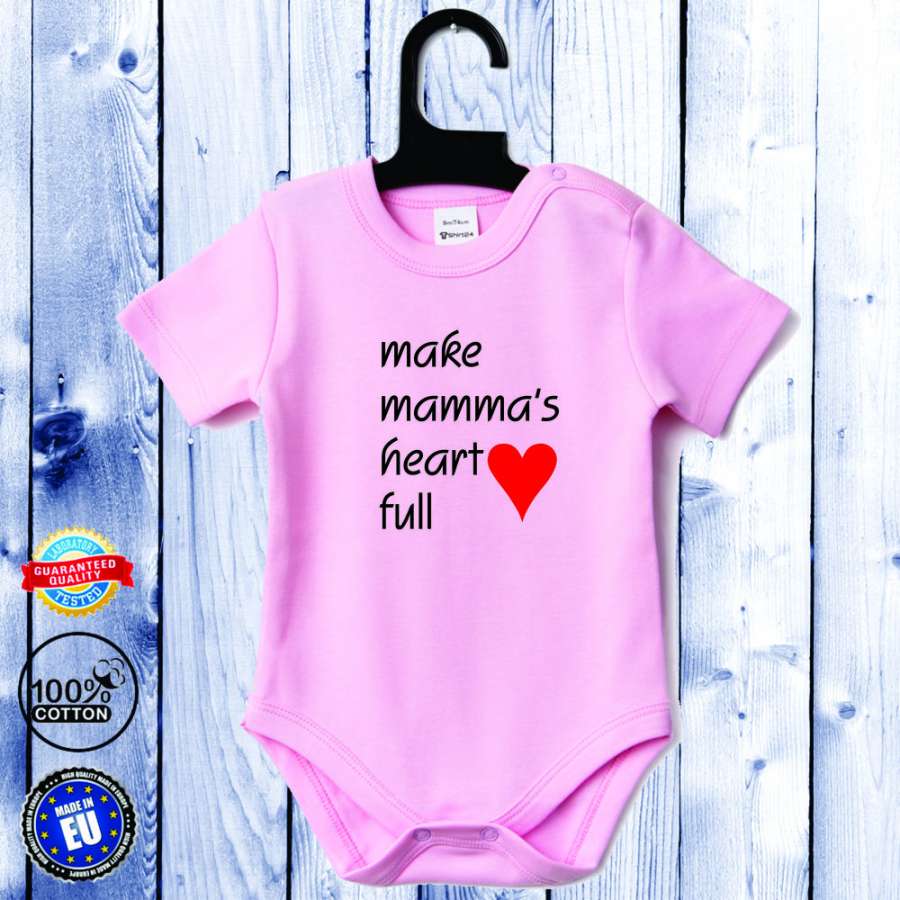 Μωρουδιακό κορμάκι με κοντό μανίκι σε ρόζ Make mamma's heart full