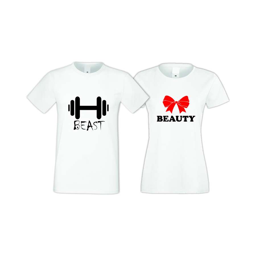 Μπλούζες για ζευγάρια άσπρο χρώμα Beast and Beauty 