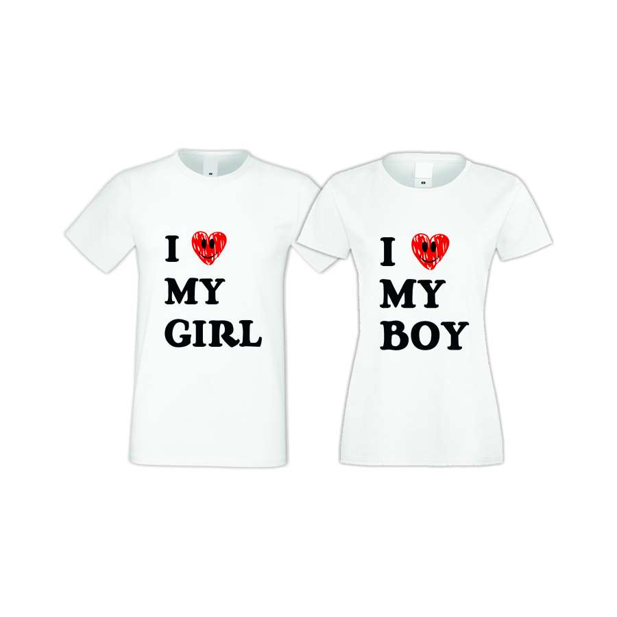 Μπλούζες για ζευγάρια άσπρο χρώμα I LOVE MY BOY-GIRL