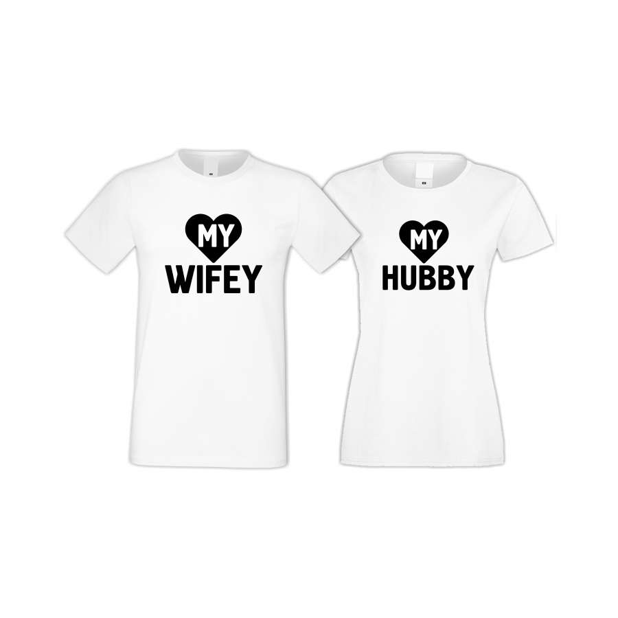 Μπλούζες για ζευγάρια άσπρο χρώμα MY WIFEY - MY HUBBY 2 