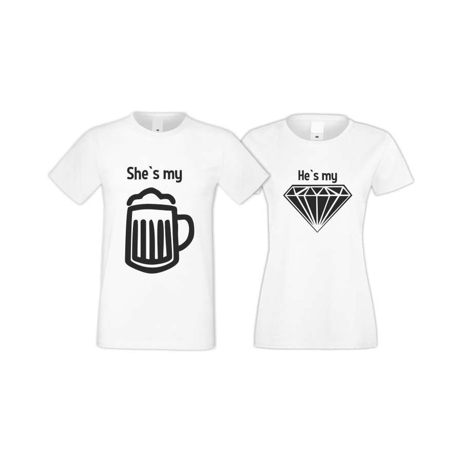 Μπλούζες για ζευγάρια άσπρο χρώμα SHE IS MY BEER