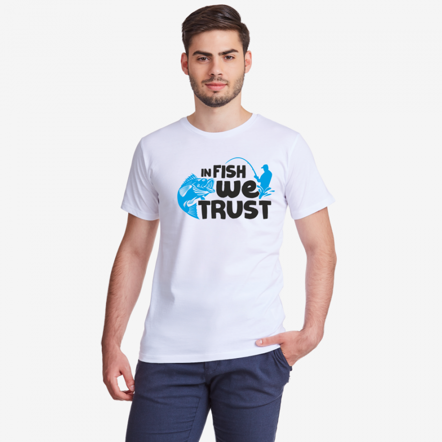 Ανδρική μπλούζα σε άσπρο χρώμα In Fish We Trust