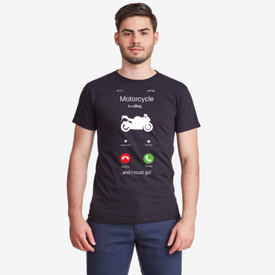 Ανδρική μπλούζα σε μαύρο χρώμα Motocycle is calling...