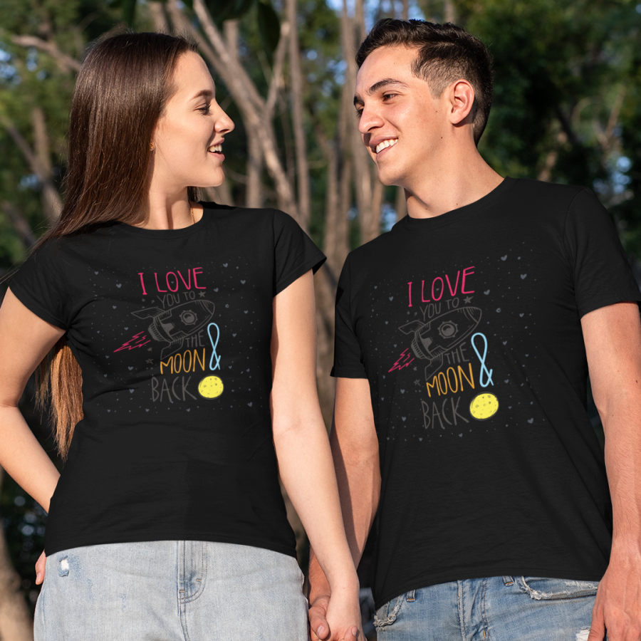 Μαύρα μπλουζάκια I Love to the Moon and Back για ζευγάρια