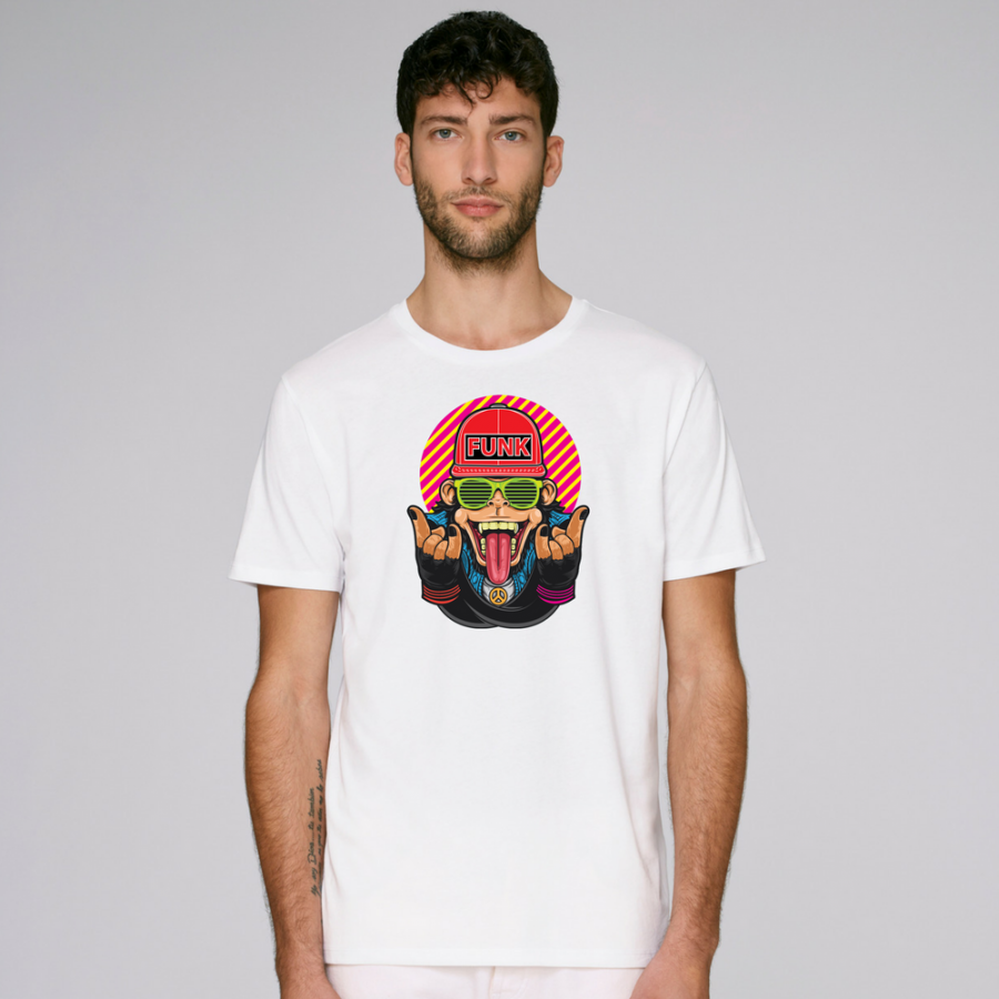 Ανδρική άσπρη μπλούζα από οργανικό βαμβάκι Funky Monkey