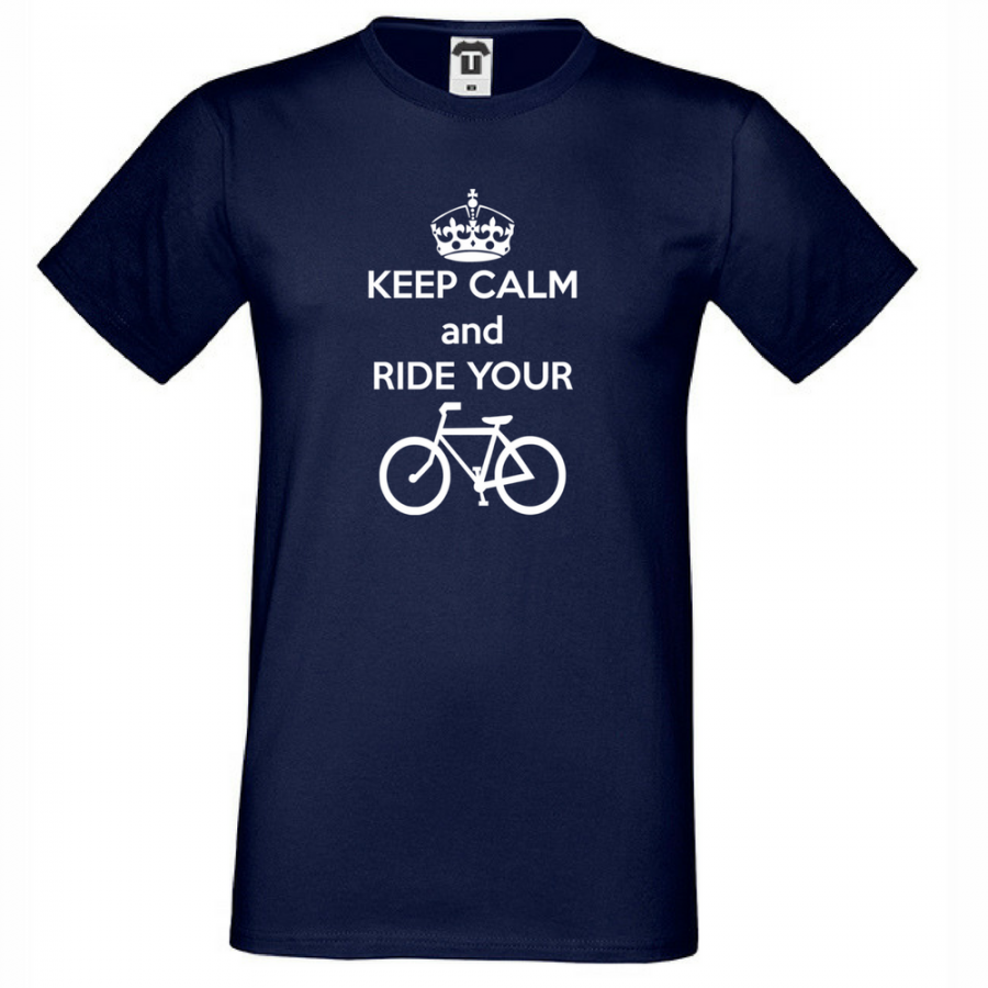 Ανδρική μπλούζα σκούρο μπλε χρώμα Keep Calm and ride your bike