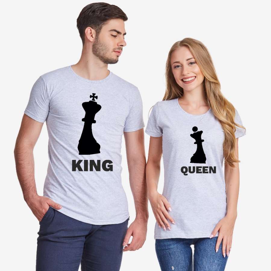 Γκρι μπλουζάκια για ζευγάρια KING QUEEN CHESS
