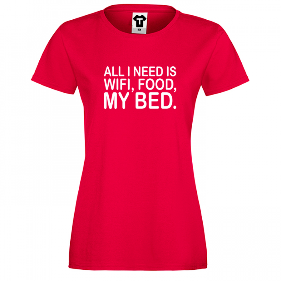 Γυναικεία κόκκινη μπλούζα I need WiFi, food and my bed