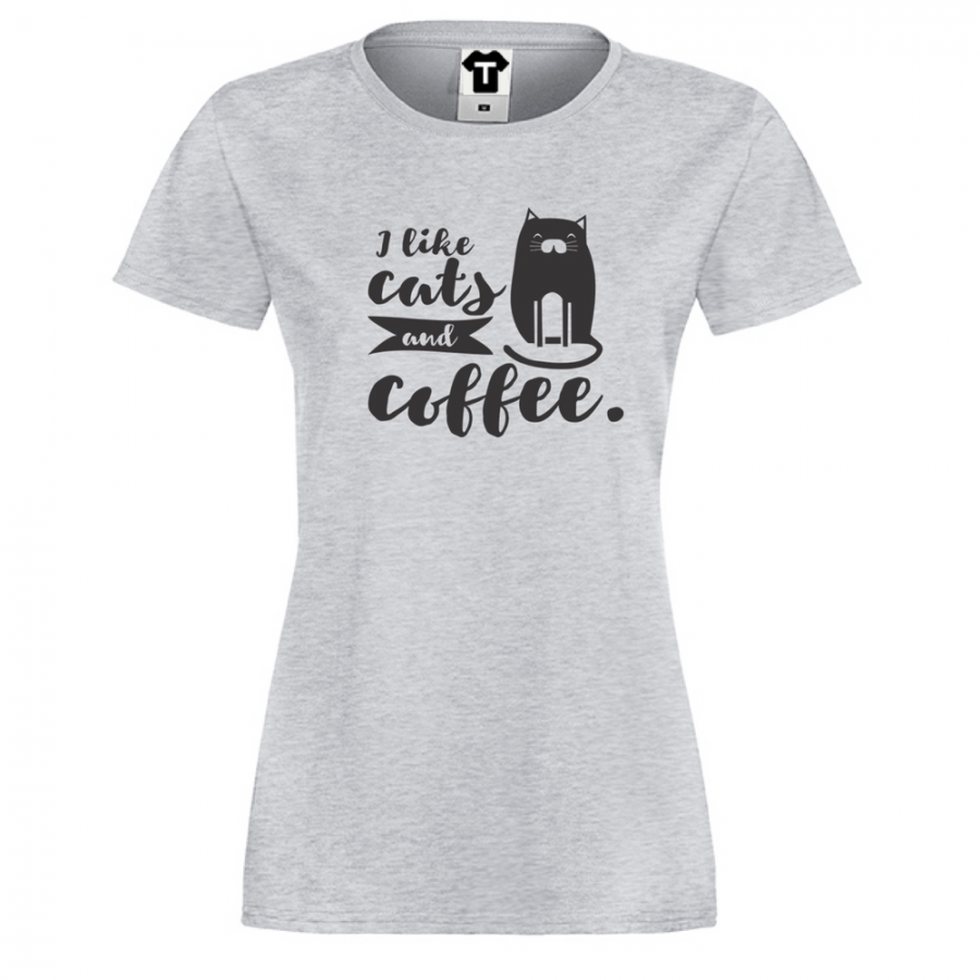 Γυναικεία μπλούζα γκρι I like cats and coffee