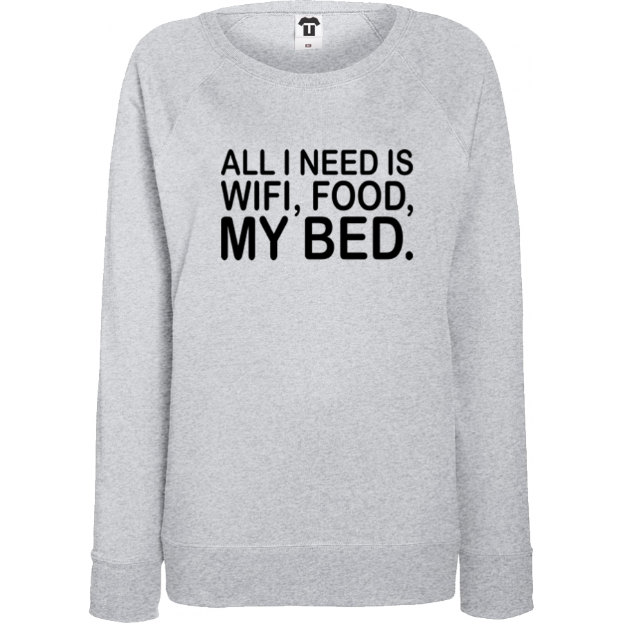 Γυναικεία μπλούζα γκρι χρώμα WiFi, food and my bed