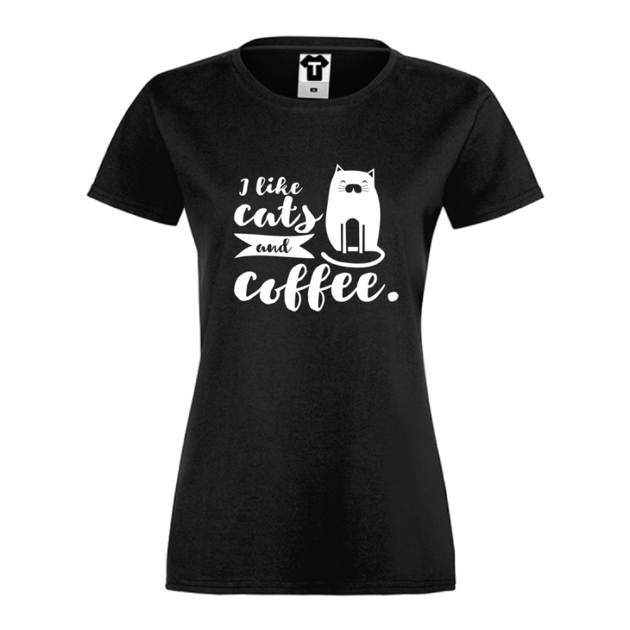 Γυναικεία μπλούζα μαύρο χρώμα I like cats and coffee