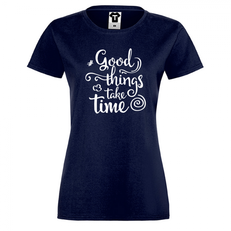 Γυναικεία μπλούζα σκούρο μπλε Good things take time