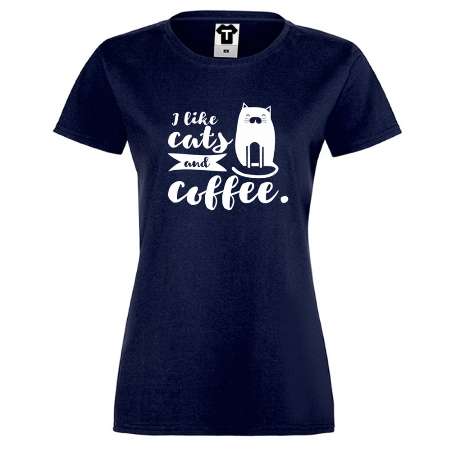 Γυναικεία μπλούζα σκούρο μπλε  I like cats and coffee