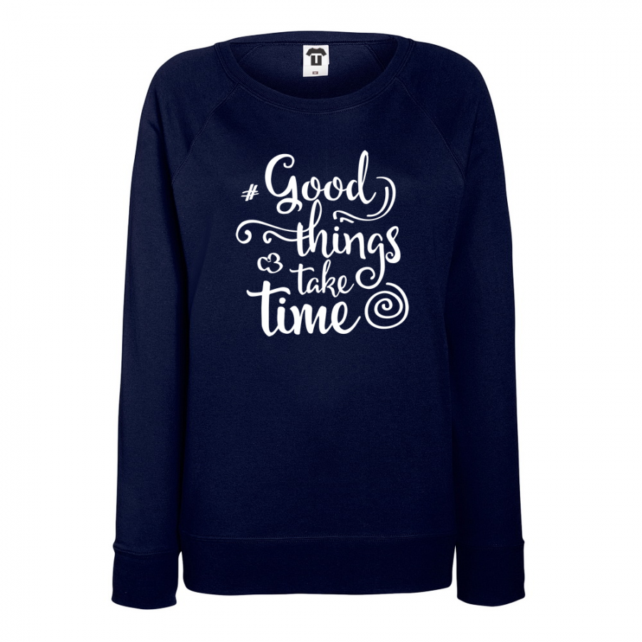 Γυναικεία μπλούζα σκούρο μπλε χρώμα Good thing take time