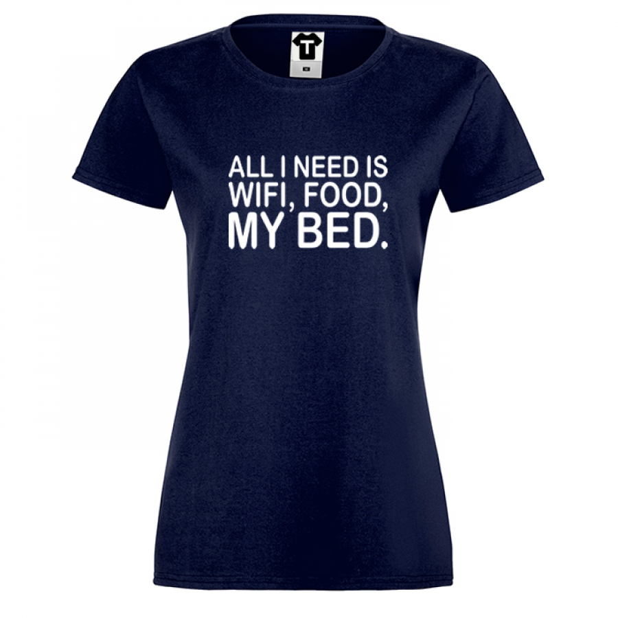 Γυναικεία μπλούζα - σκούρο μπλε χρώμα I need WiFi, food and my bed