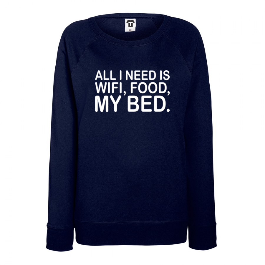Γυναικεία μπλούζα σκούρο μπλε χρώμα I need WiFi, food and my bed