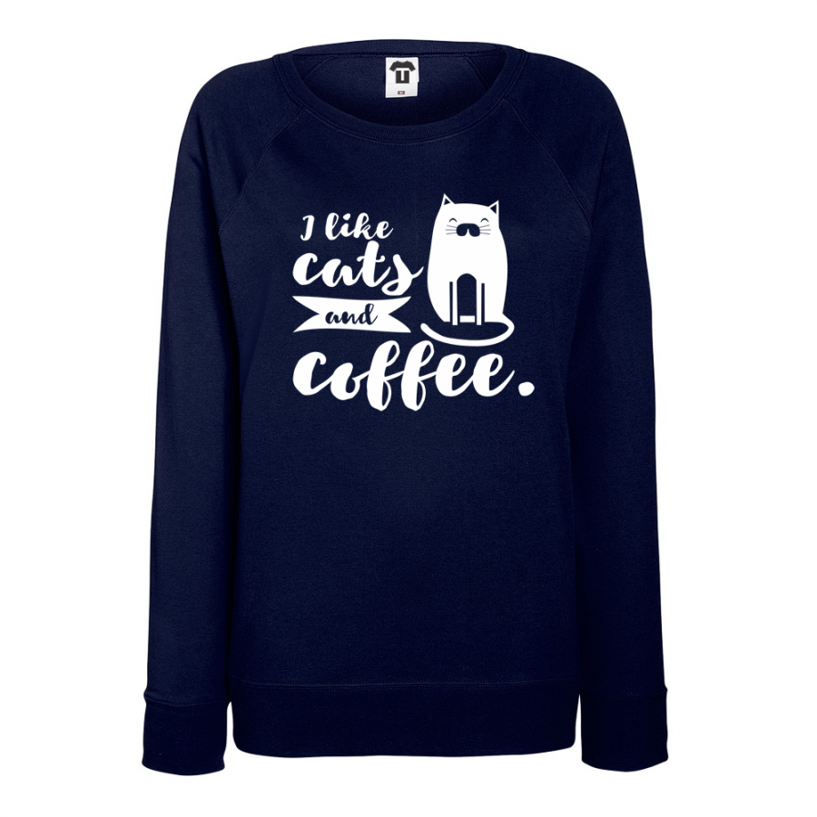 Γυναικεία μπλούζα σκούρο μπλε χρώμα Like cats and coffee