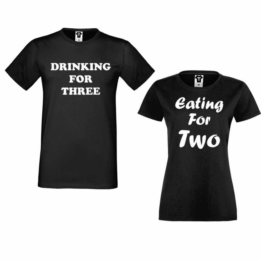 Μπλούζες για ζευγάρια μαύρο χρώμα Drinking for three and Eating for two