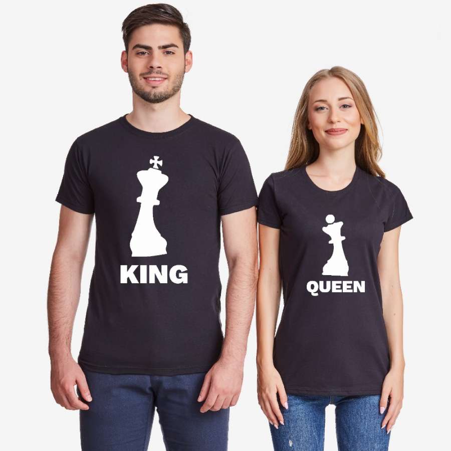 Σετ μπλούζες για ζευγάρια μαύρο χρώμα  KING QUEEN CHESS
