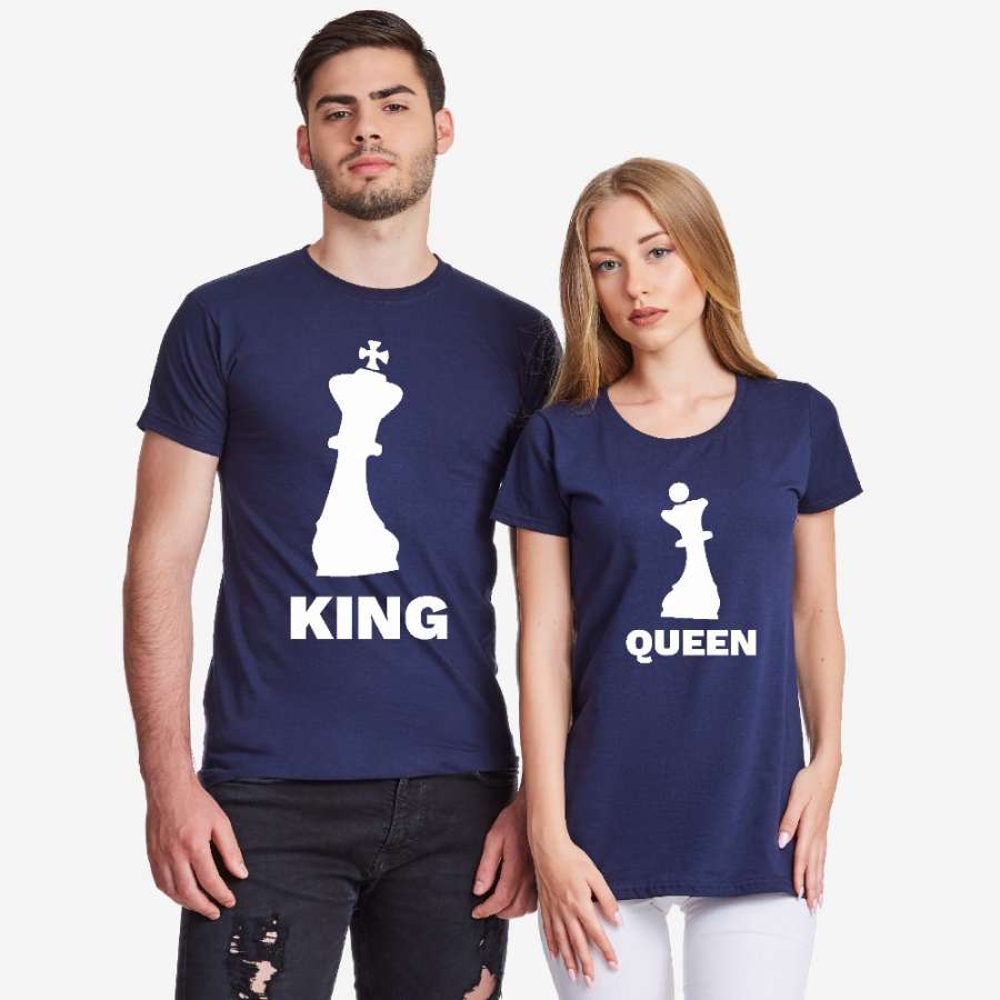 Σκούρο μπλε μπλουζάκια για ζευγάρια KING QUEEN CHESS