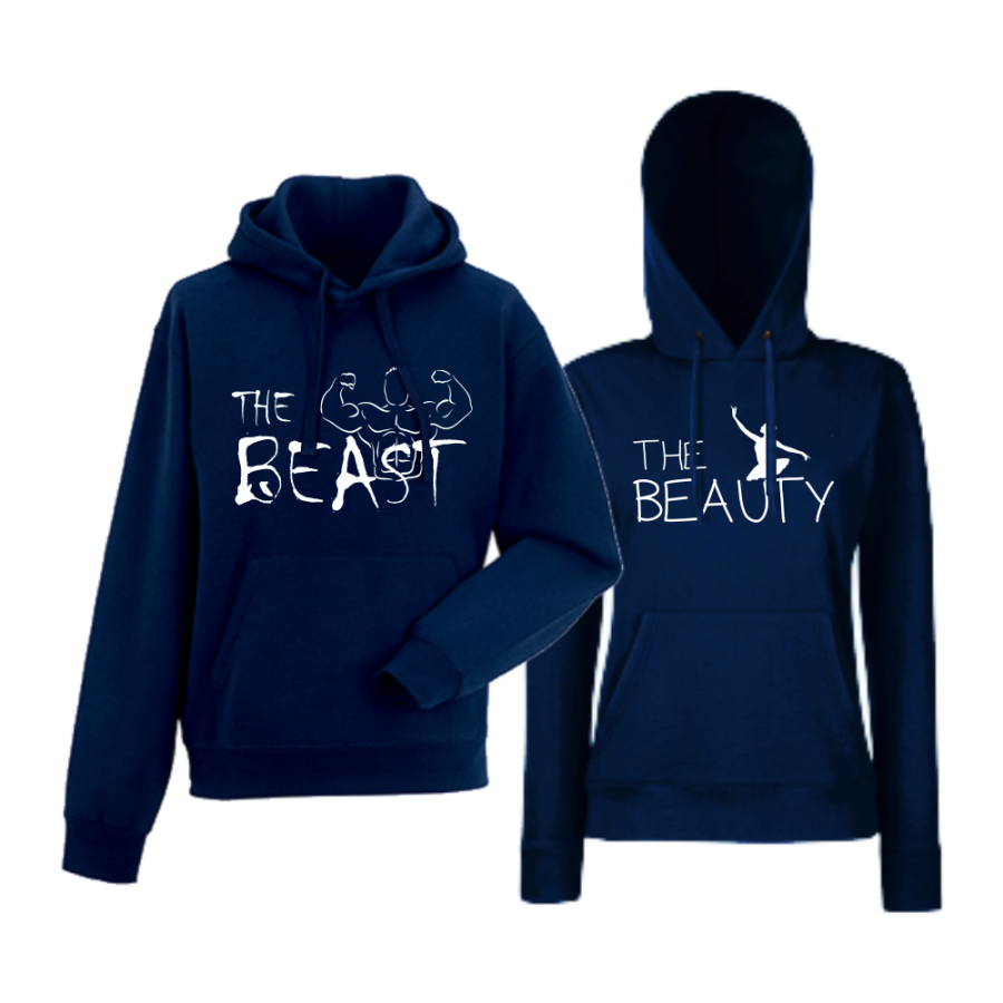 Σκούρο μπλε φούτερ για ζευγάρια The Beast and The Beauty