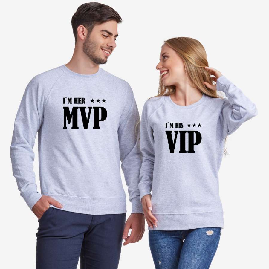 Σετ μπλούζες για ζευγάρια γκρι  Her MVP and His VIP