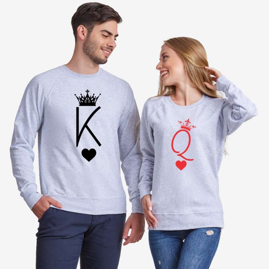 Σετ μπλούζες για ζευγάρια γκρι King and Queen Symbols