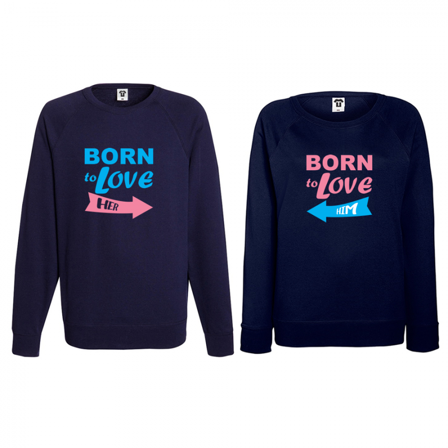 Σετ μπλούζες για ζευγάρια σκούρο μπλε Born to love him