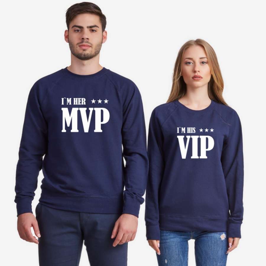 Σετ μπλούζες για ζευγάρια σκούρο μπλε Her MVP and His VIP