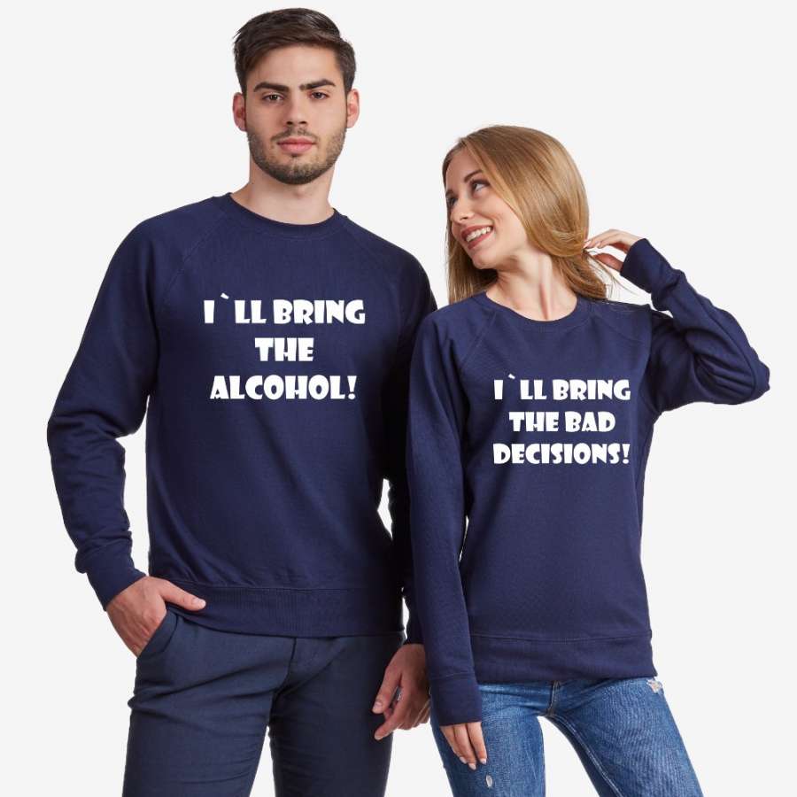 Σετ μπλούζες για ζευγάρια σκούρο μπλε I'll bring alcohol/bad decisions